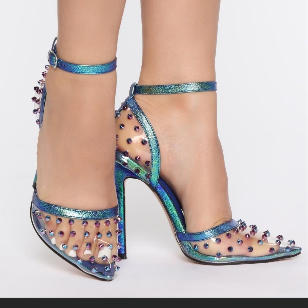 Iridescent Studded Women's Heels 8